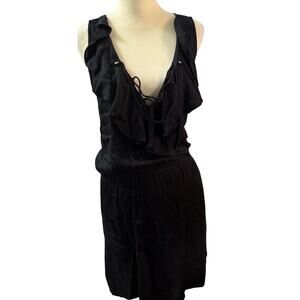 Ateen Black Sleeveless Ruffle Front Blouson Mini Dress, Brazilian, Size 36 Small